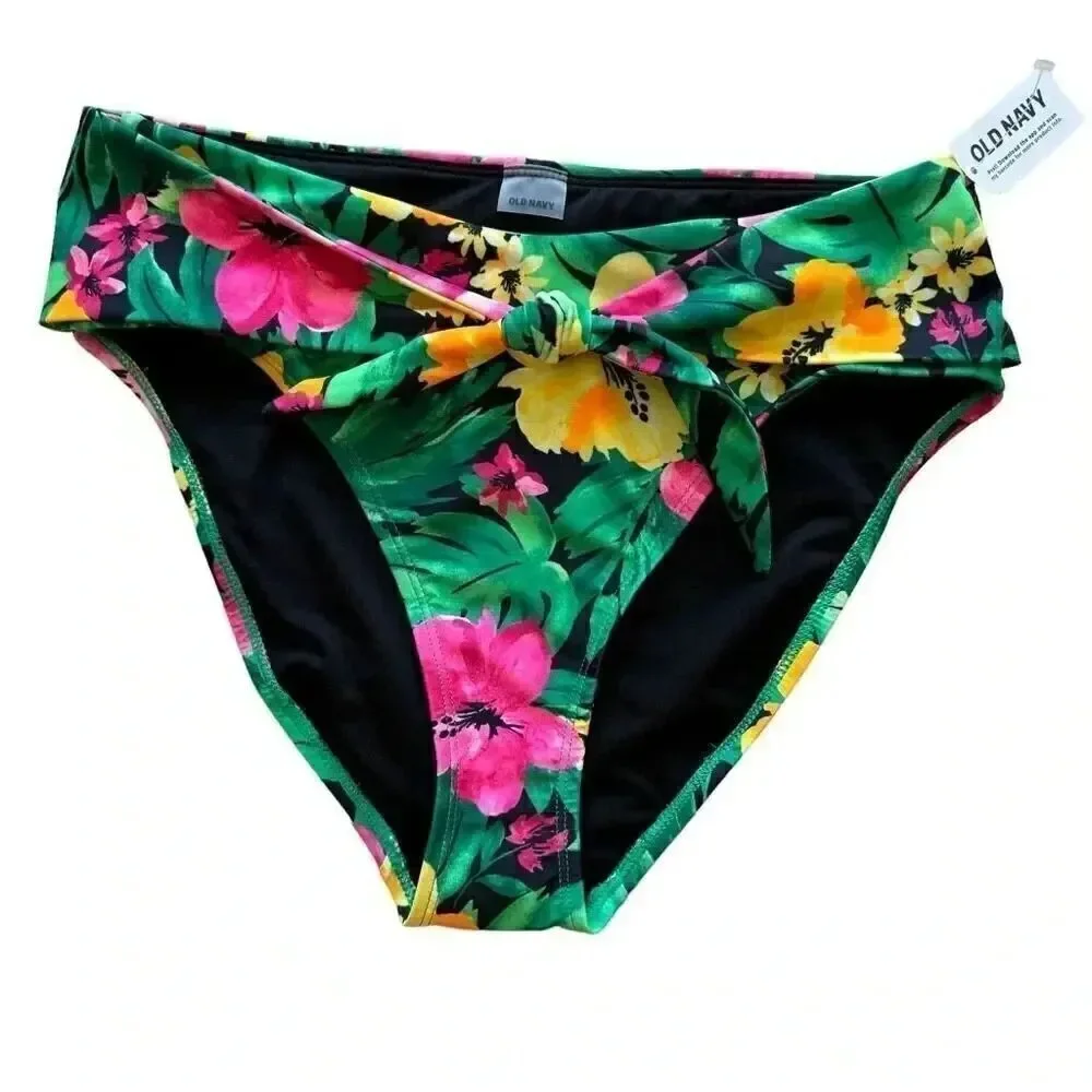 Old Navy Tropical Floral High-Waisted Bikini Swim Bottoms SZ XS